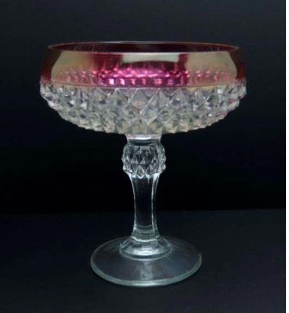 Indiana Glass Diamond Point Ruby-Flashed Compote Pedestal Bowl Vintage RARE